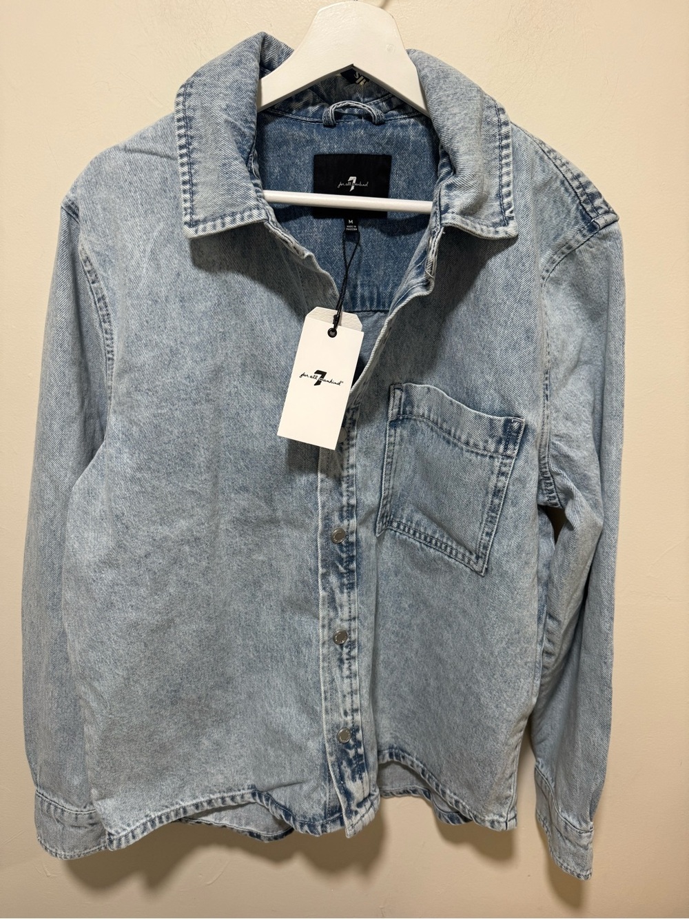 7 For All Mankind Light Wash Denim Jacket - Casual Snap Button-Up Shacket
